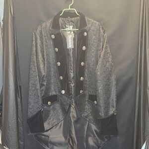 DARKROCK STEAMPUNK GOTH Black Brocade Tailcoat Jacket 3XL